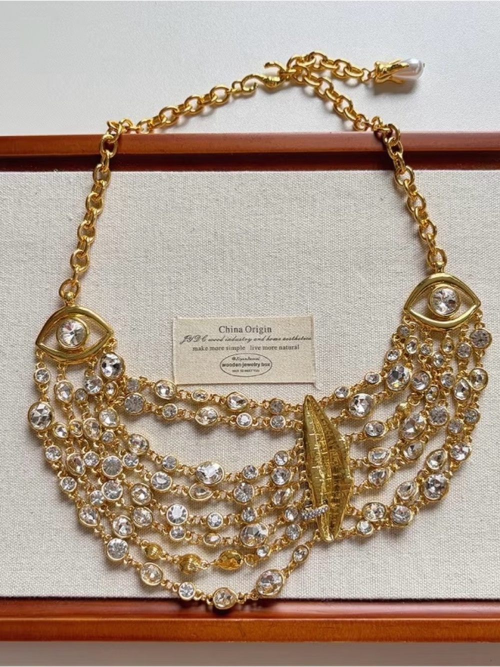 Schiaparelli Inspired Gold Crystal Multi-Strand Statement Necklace